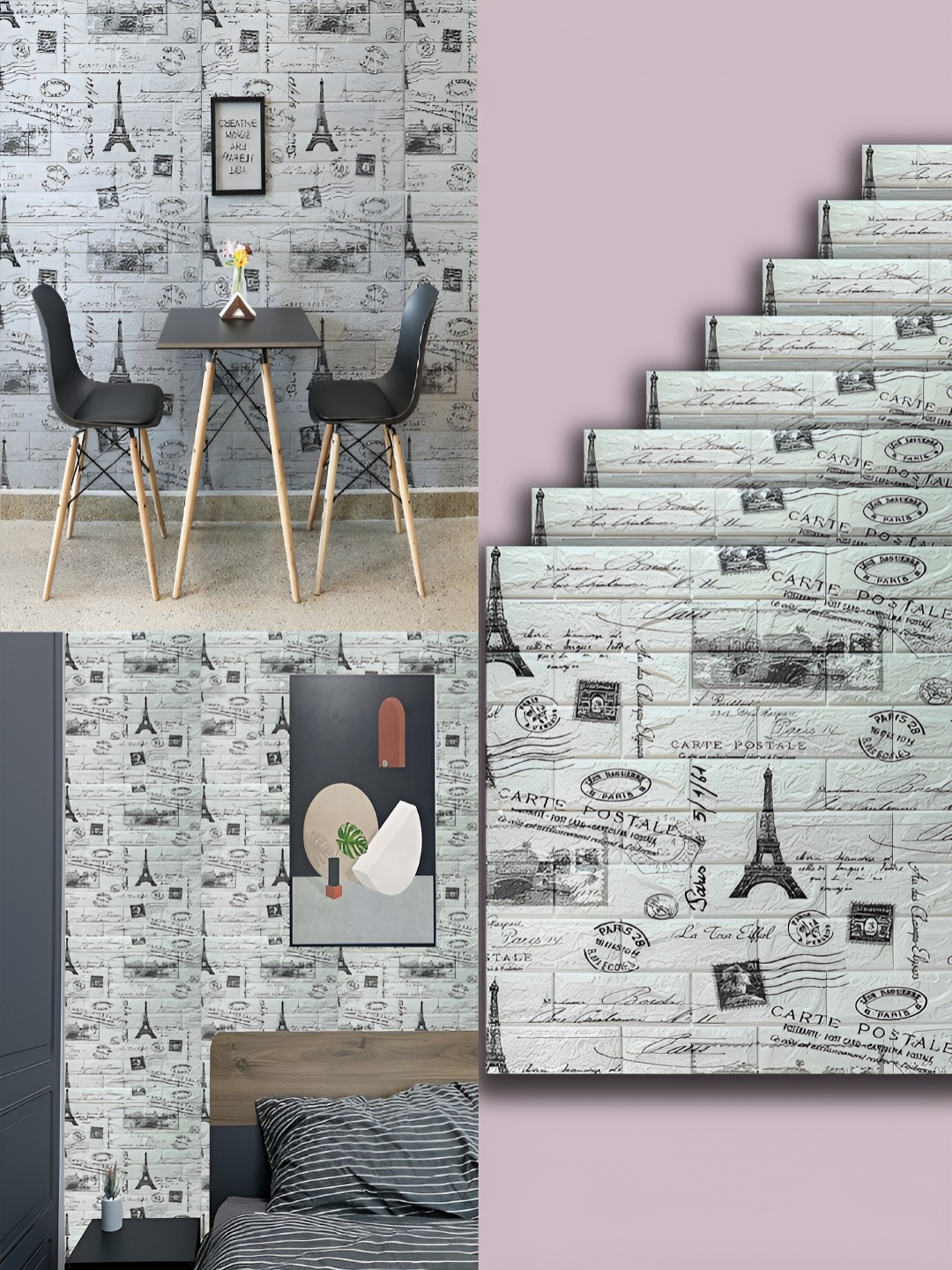 

Lukzer 8-Pcs Grey & Black Printed Self-Adhesive Wall Panels
