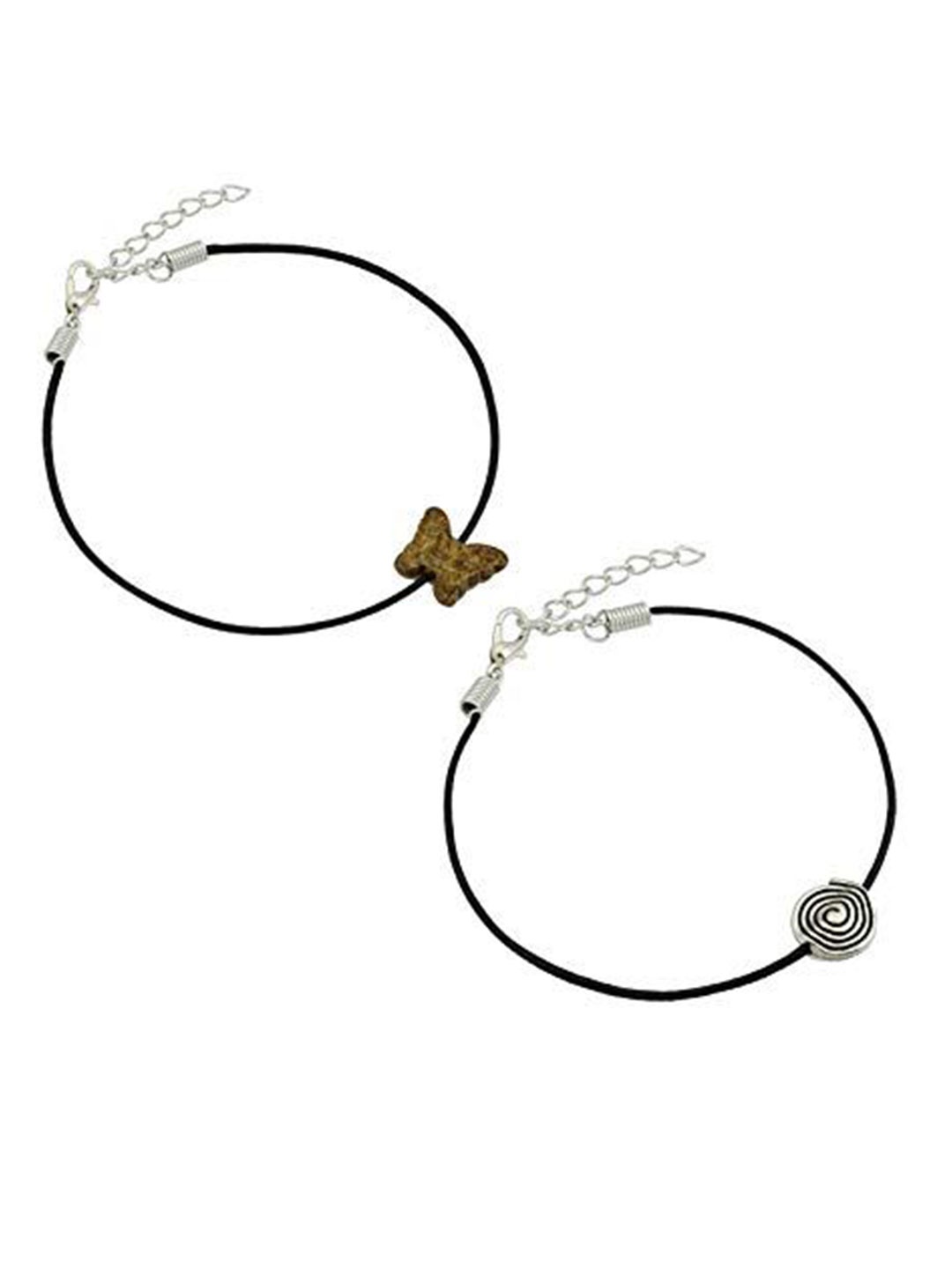 

HIGH TRENDZ Women Set of 2 Anklets, Black