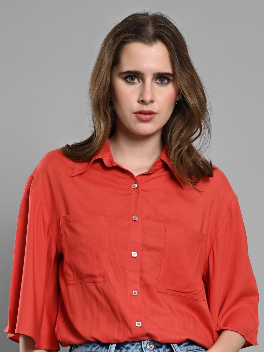 

IZEL Women Opaque Solid Casual Shirt, Coral