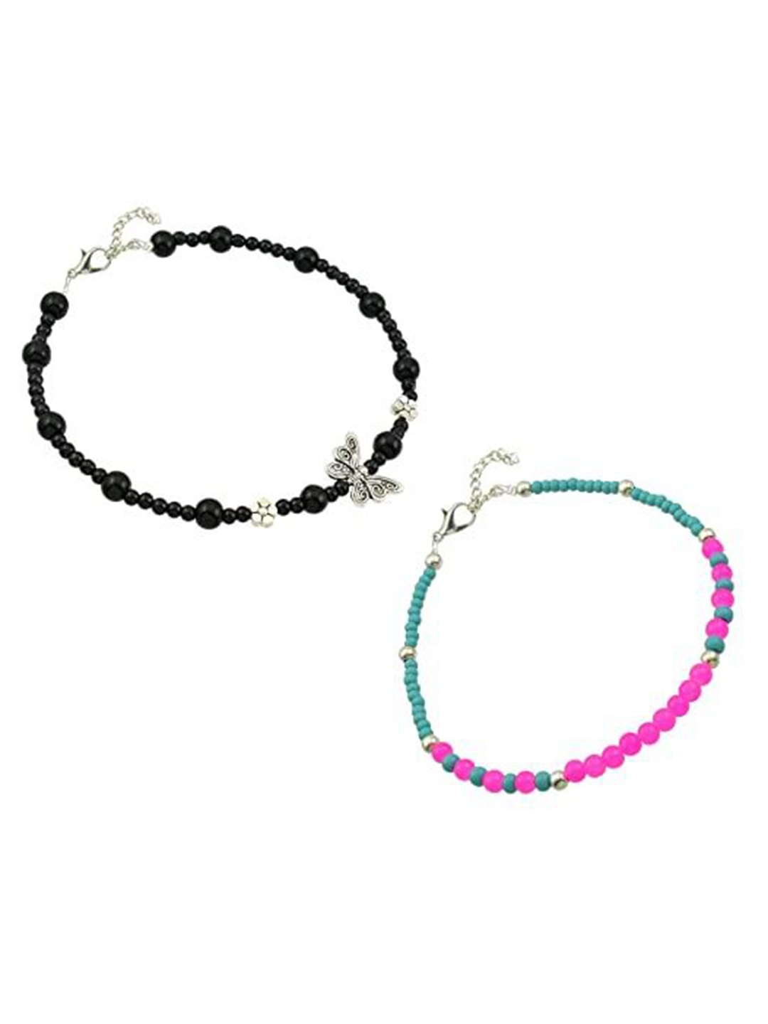 

HIGH TRENDZ Women Set of 2 Anklets, Black