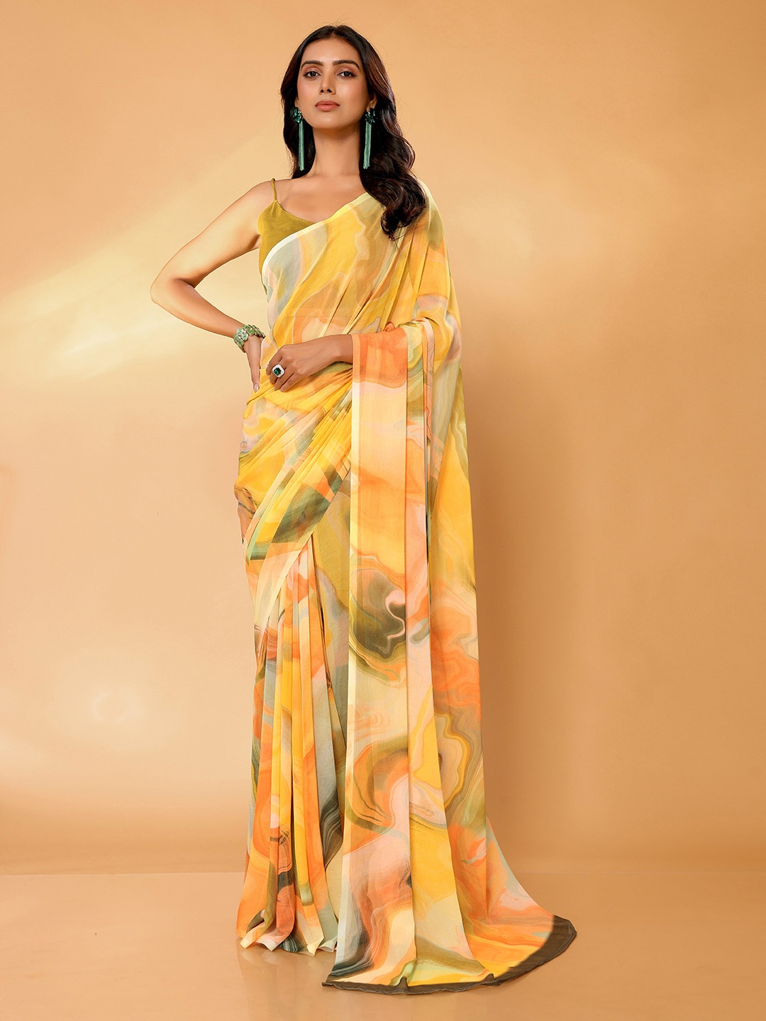 

KALINI Poly Georgette Saree, Yellow