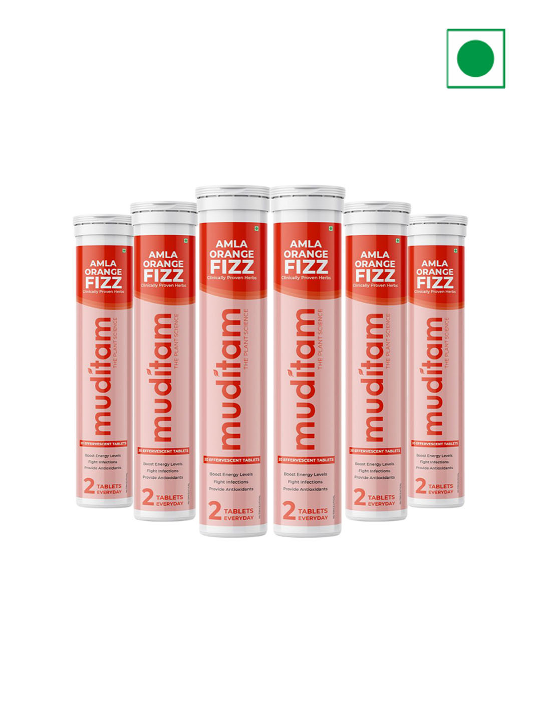 

Muditam Set Of 6 Ayurveda Amla Orange Fizz For Skin & Eyes Booster - 20 Tablets Each, White