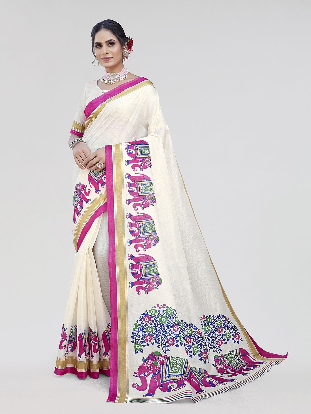 

KALINI Woven Design Zari Art Silk Saree, Pink