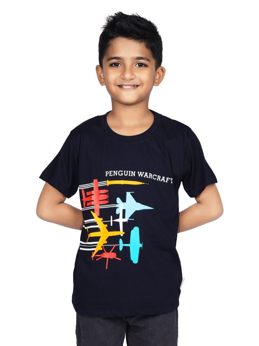 

CRAZYPENGUIN ELITE Boys Graphic Printed Cotton T-shirt, Navy blue