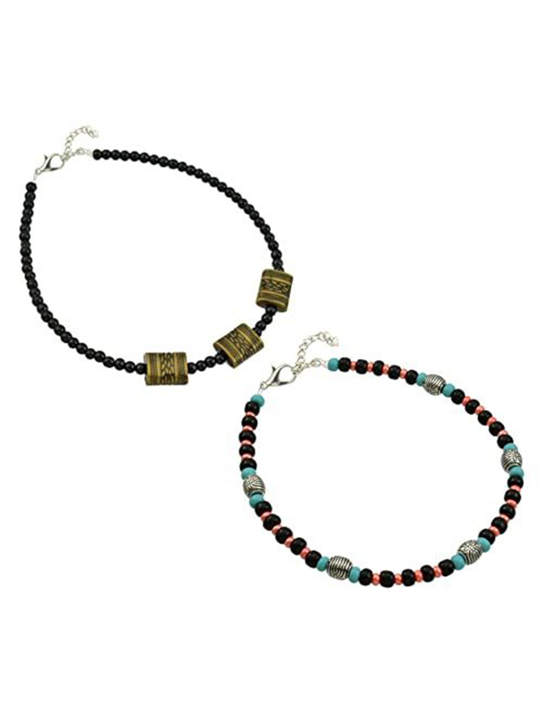 

HIGH TRENDZ Women Set of 2 Anklets, Black
