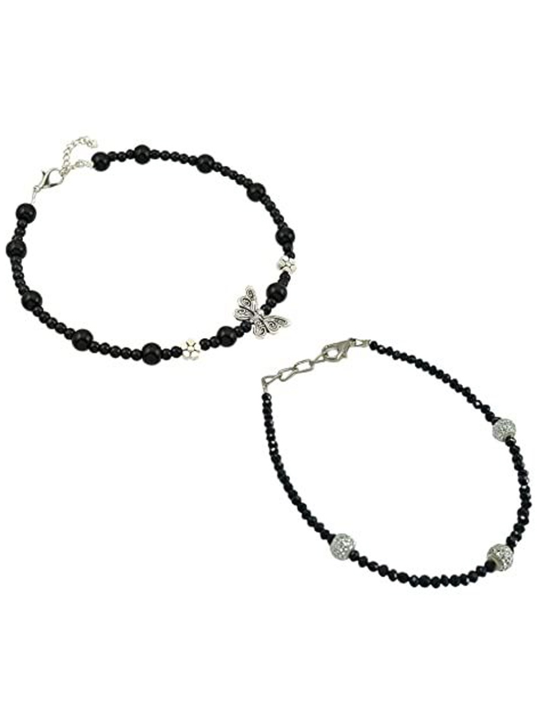 

HIGH TRENDZ Women Set of 2 Anklets, Black