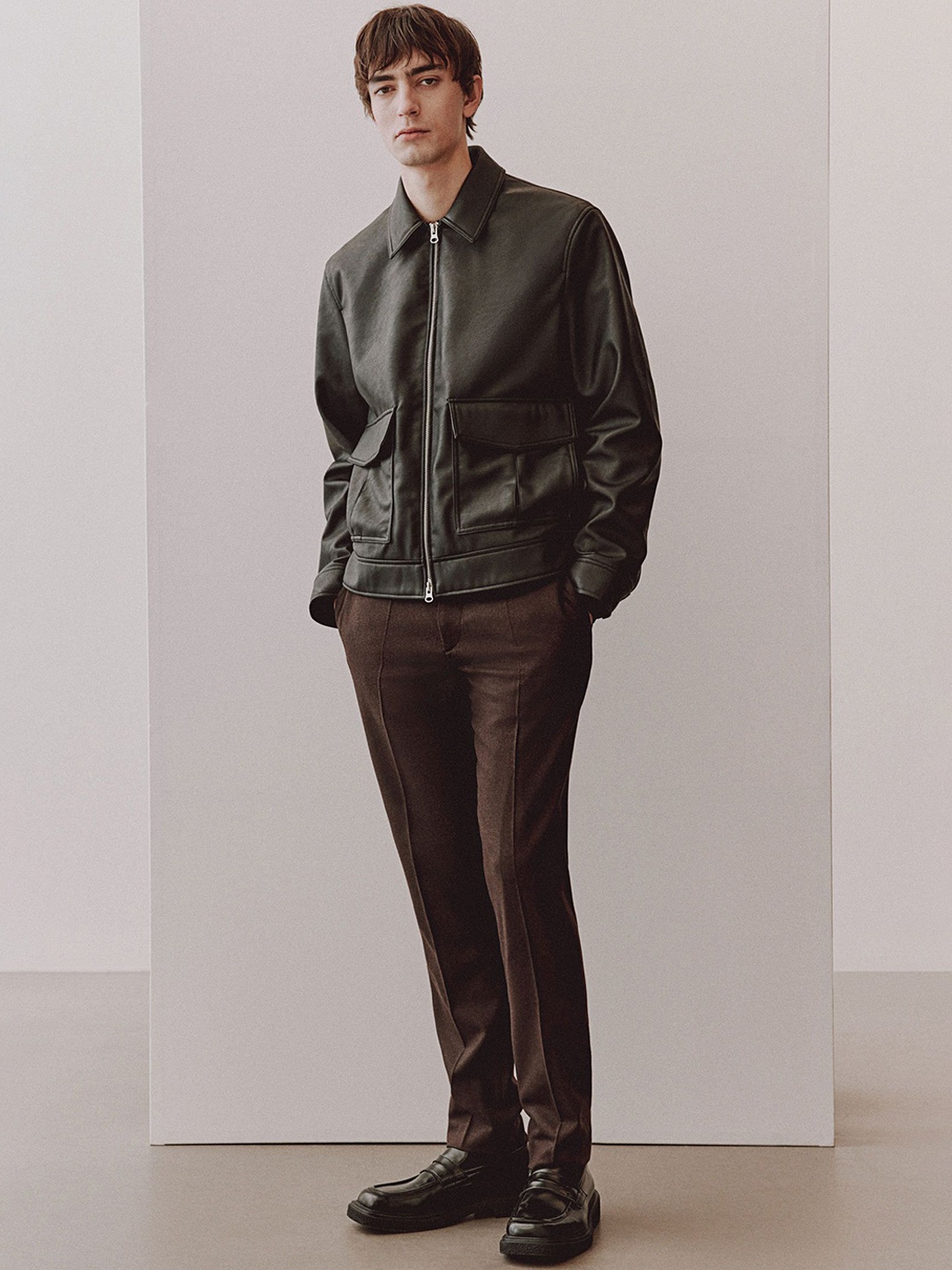 

H&M Slim Fit Wool-Blend Trousers, Brown