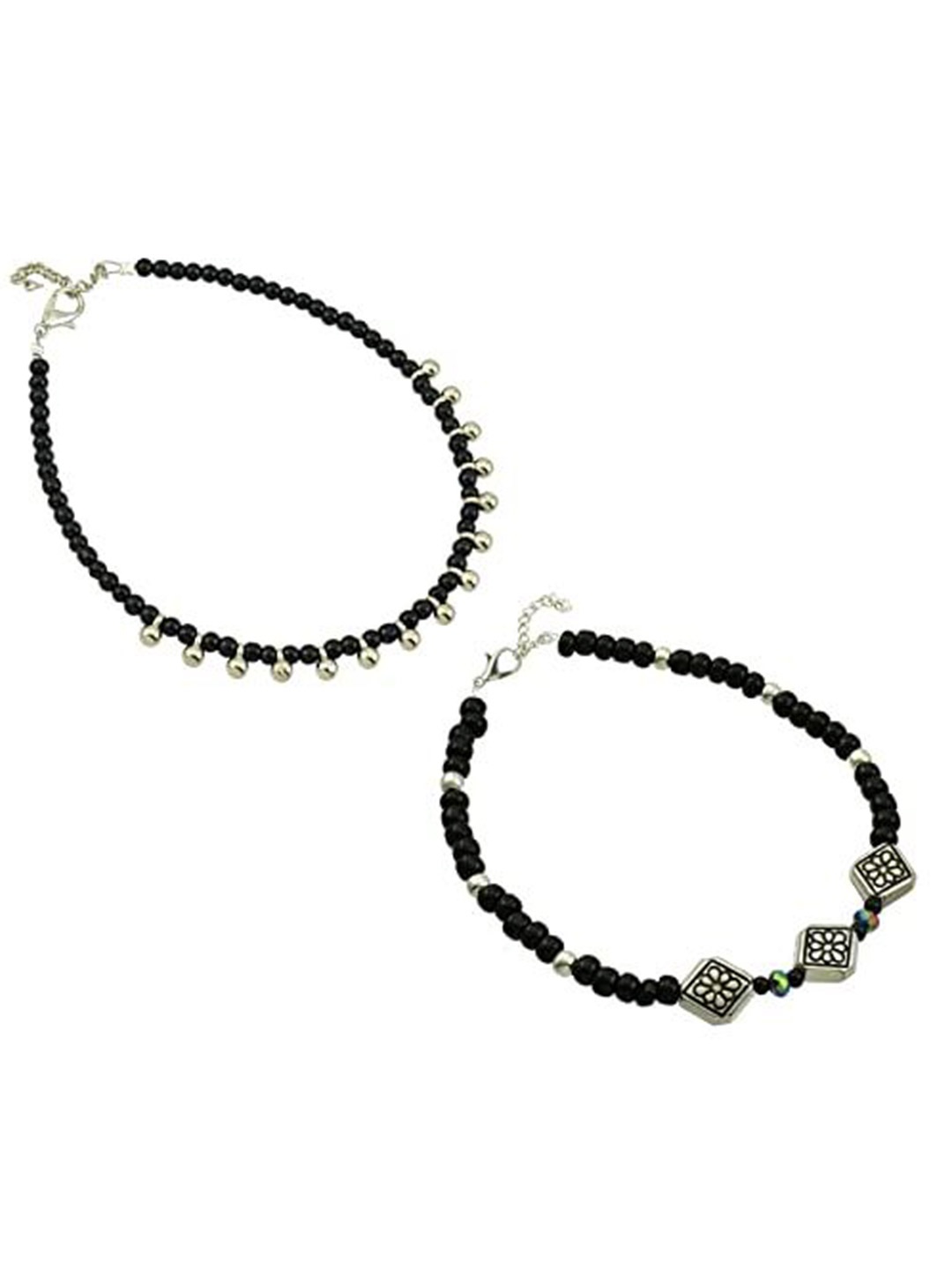

HIGH TRENDZ Women Set of 2 Anklets, Black