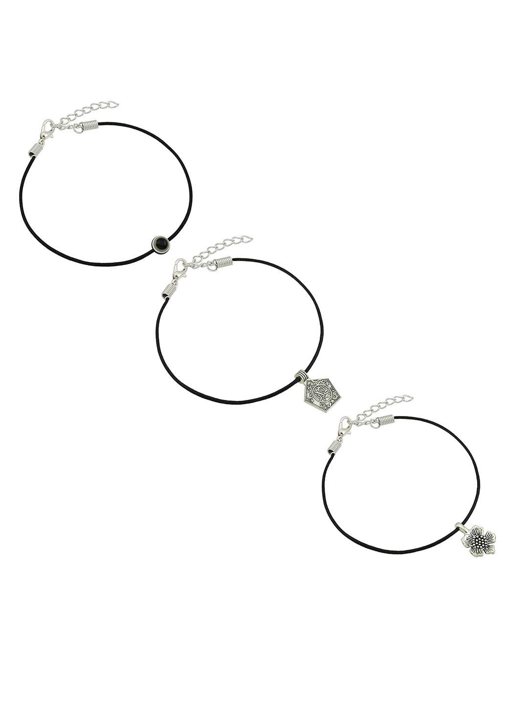 

HIGH TRENDZ Women Set of 3 Anklets, Black