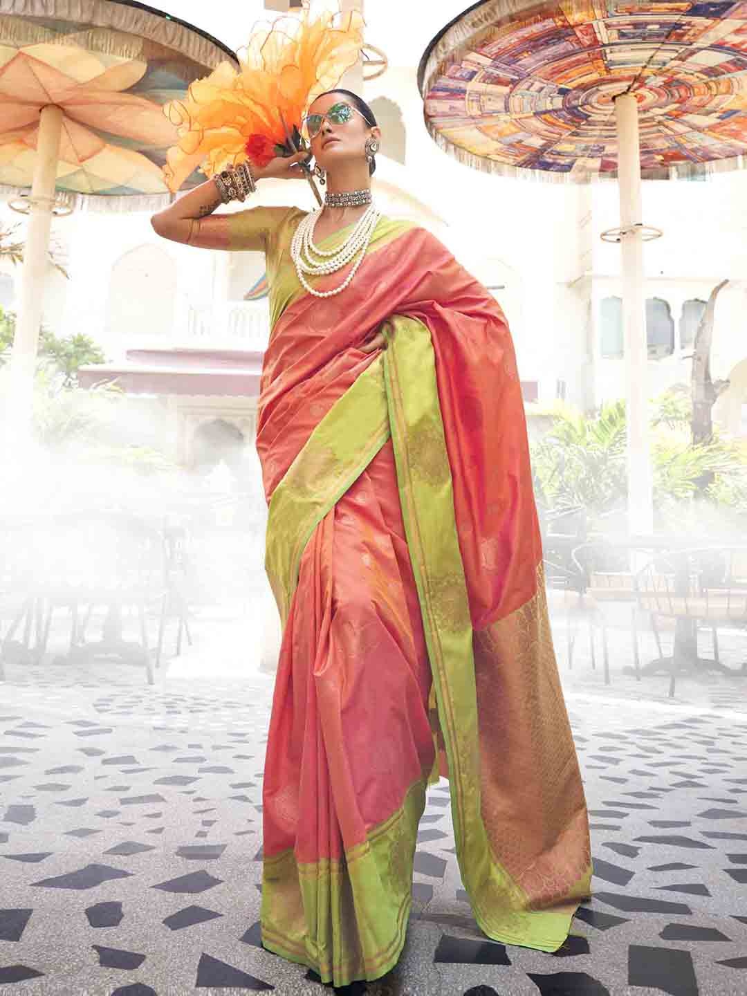 

Mitera Woven Design Zari Silk Blend Saree, Red