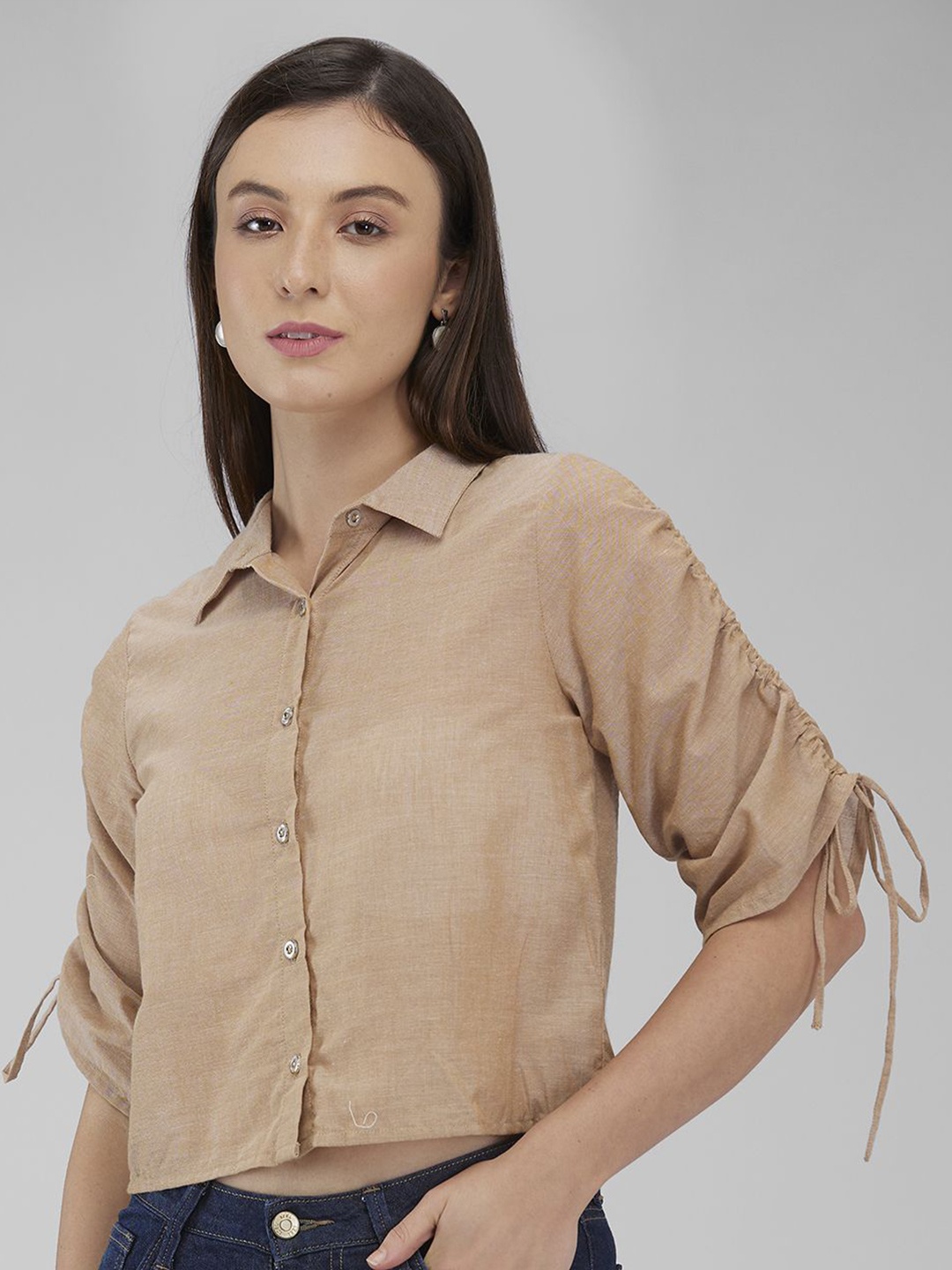 

IZEL Women Solid Casual Shirt, Beige