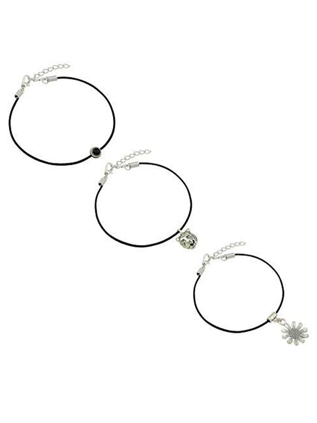 

HIGH TRENDZ Women Set of 3 Anklets, Black