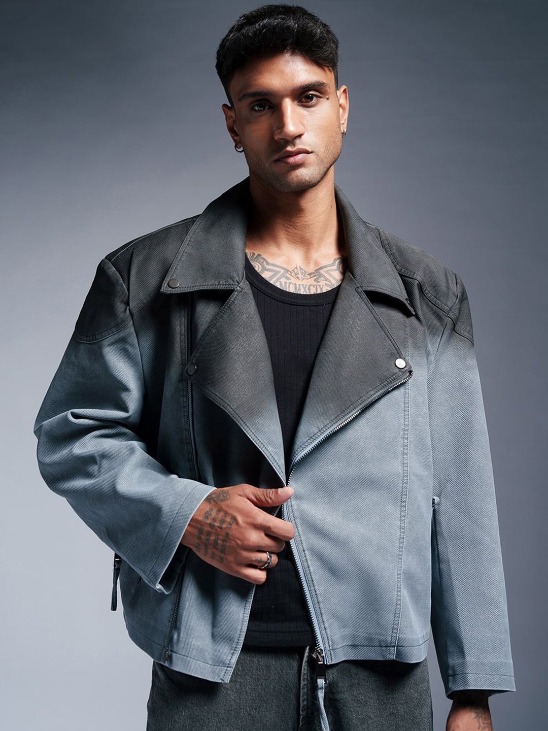 

FREAKINS Men Colourblocked Biker Jacket, Blue