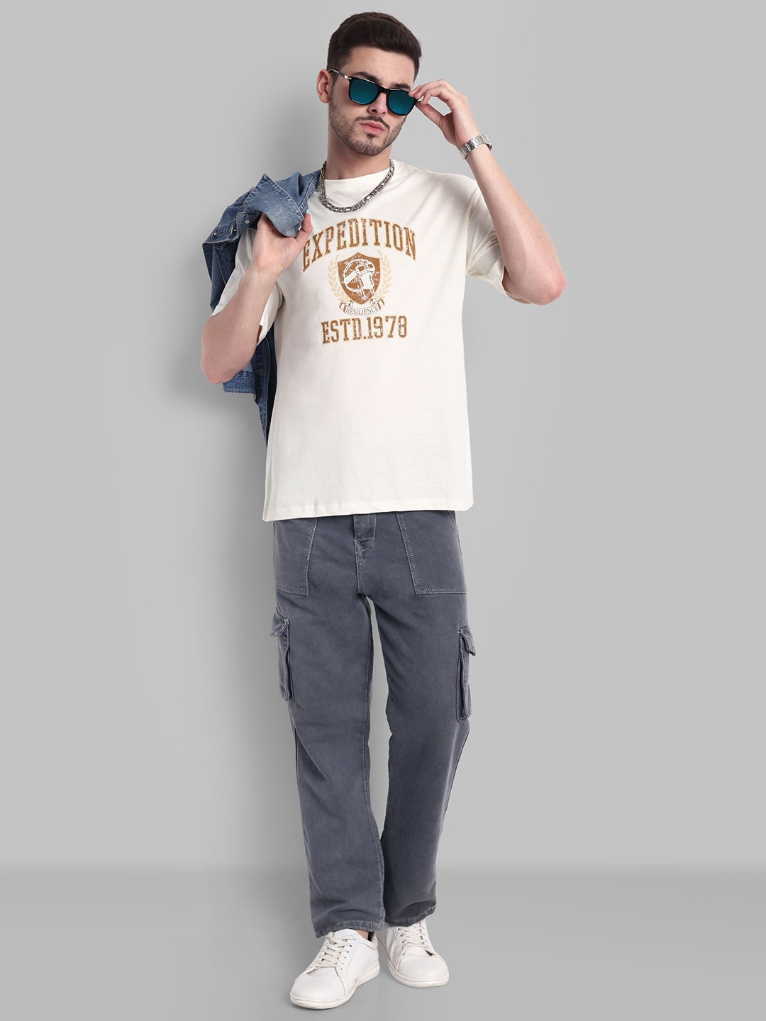 

The Roadster Lifestyle Co Printed Pure Cotton Relaxed-Fit T-Shirt, Cream