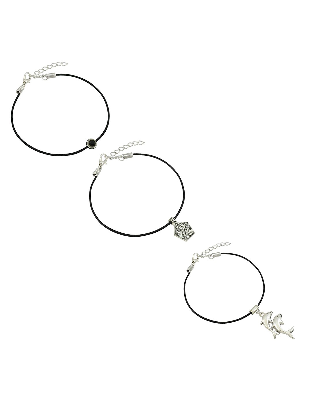 

HIGH TRENDZ Women Set of 3 Anklets, Black