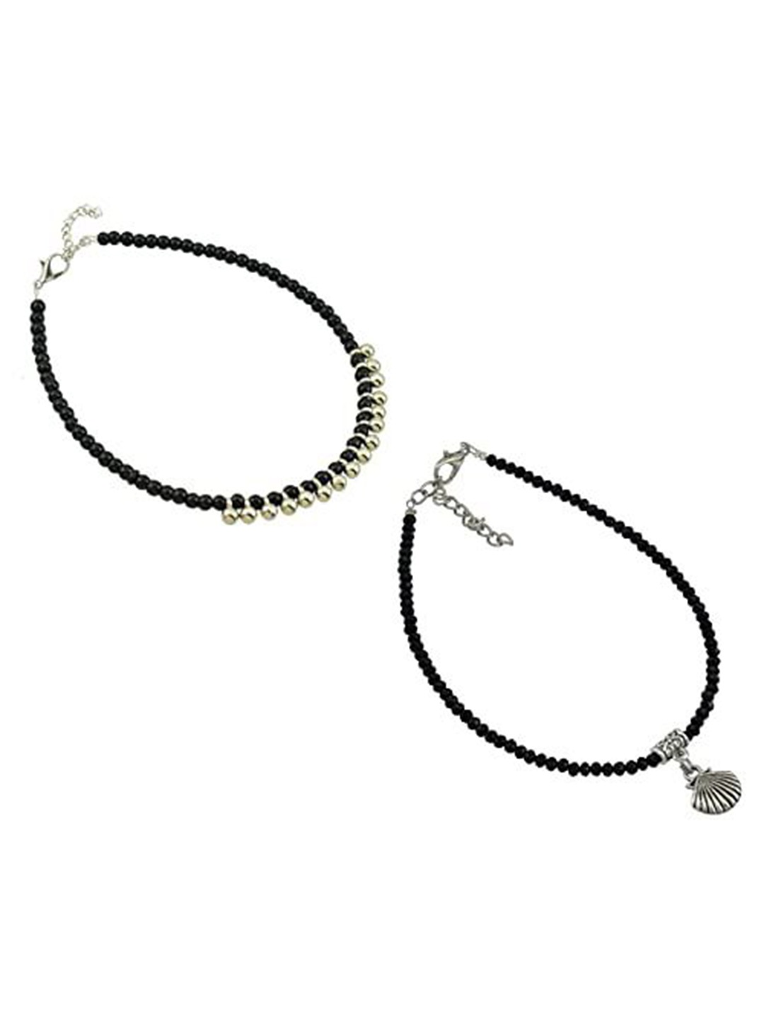 

HIGH TRENDZ Women Set of 2 Anklets, Black