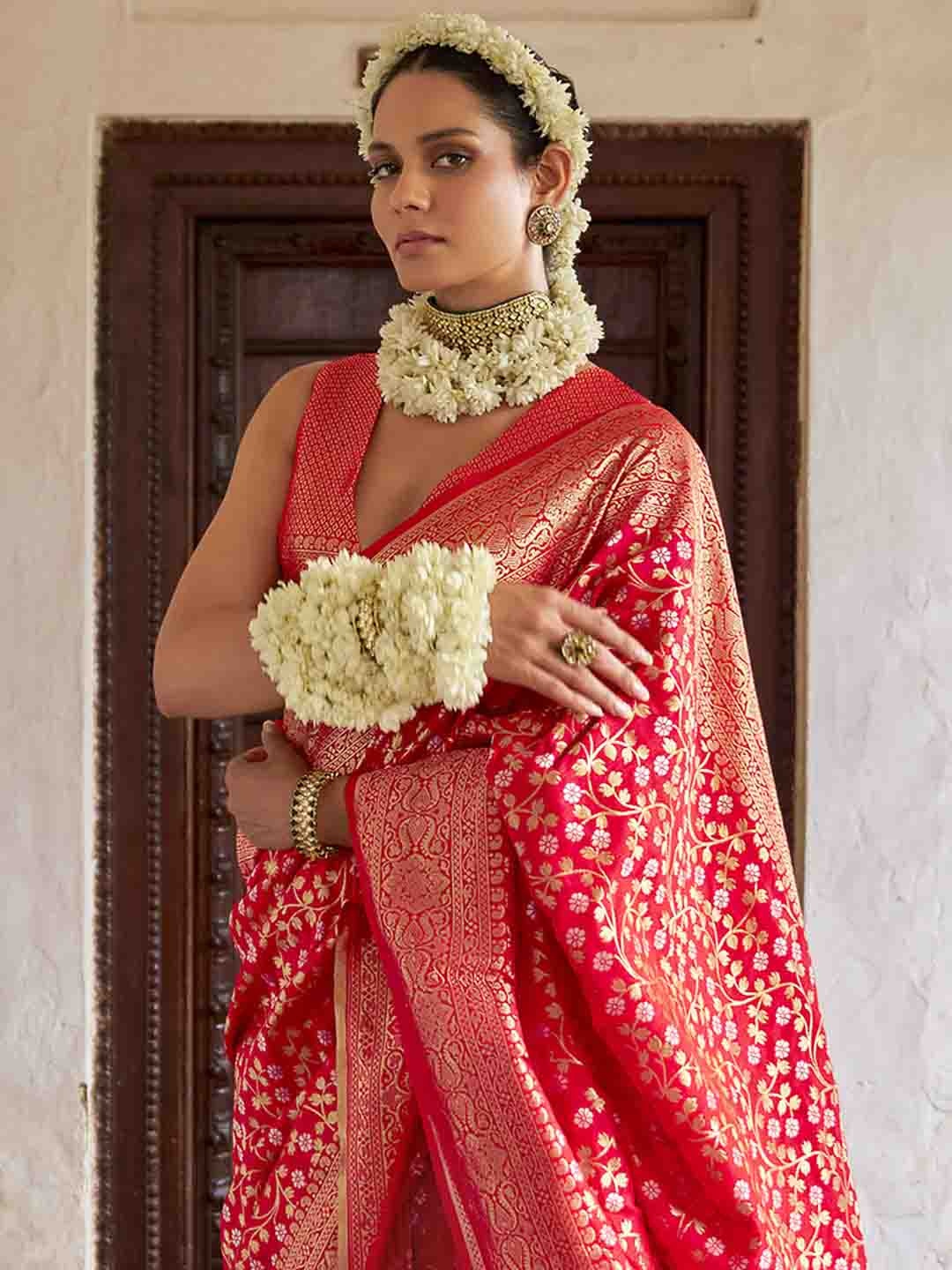 

Anouk Woven Design Zari Silk Blend Kanjeevaram Saree, Red