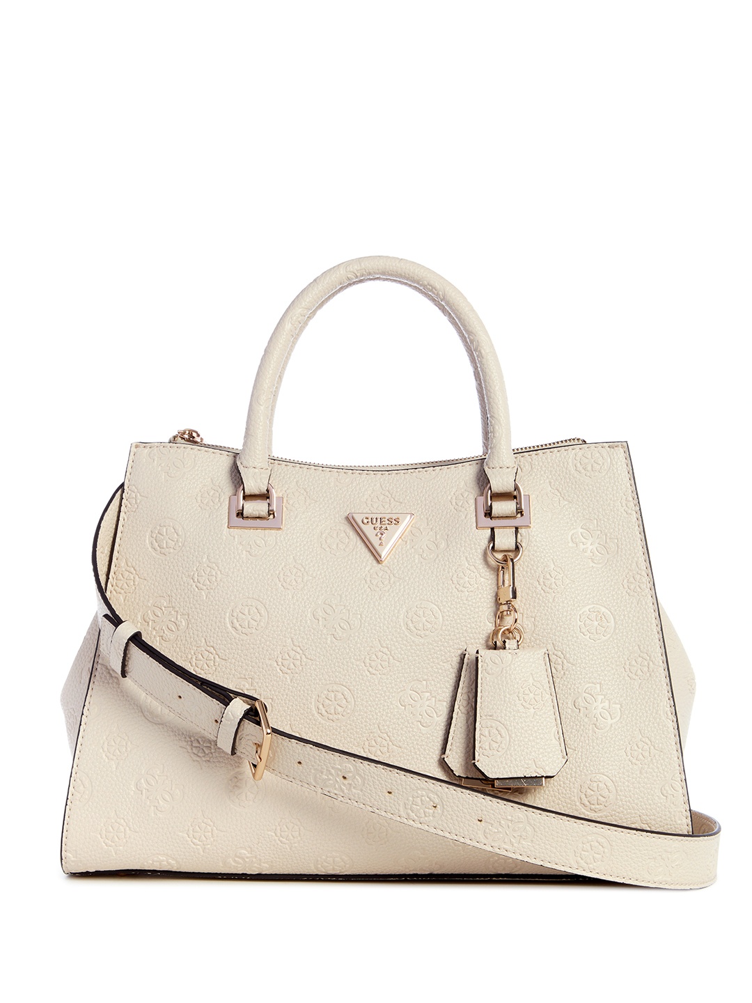 

GUESS Brand Logo Textured Structured Handheld Bag, Off white