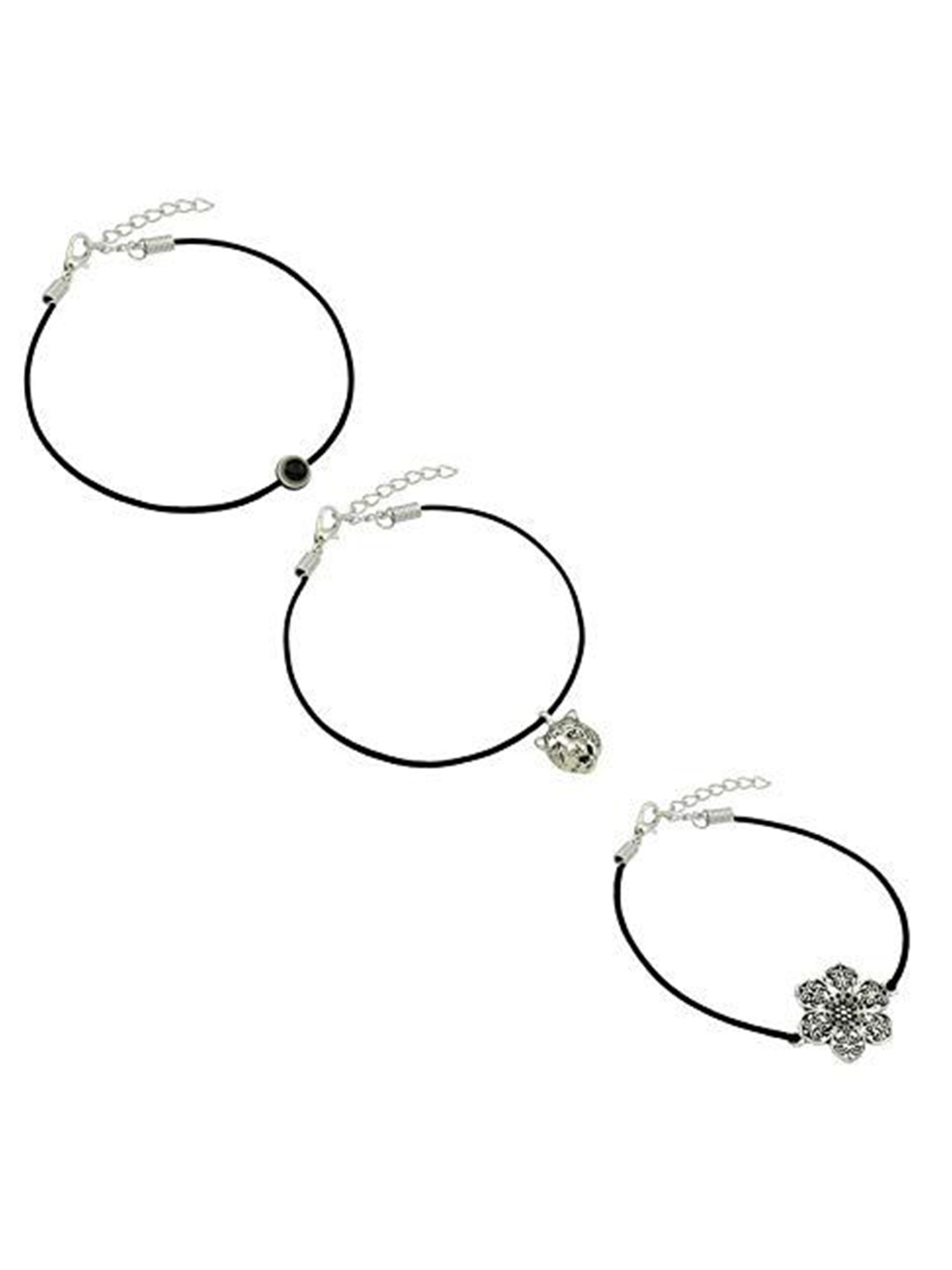 

HIGH TRENDZ Women Set of 3 Anklets, Black