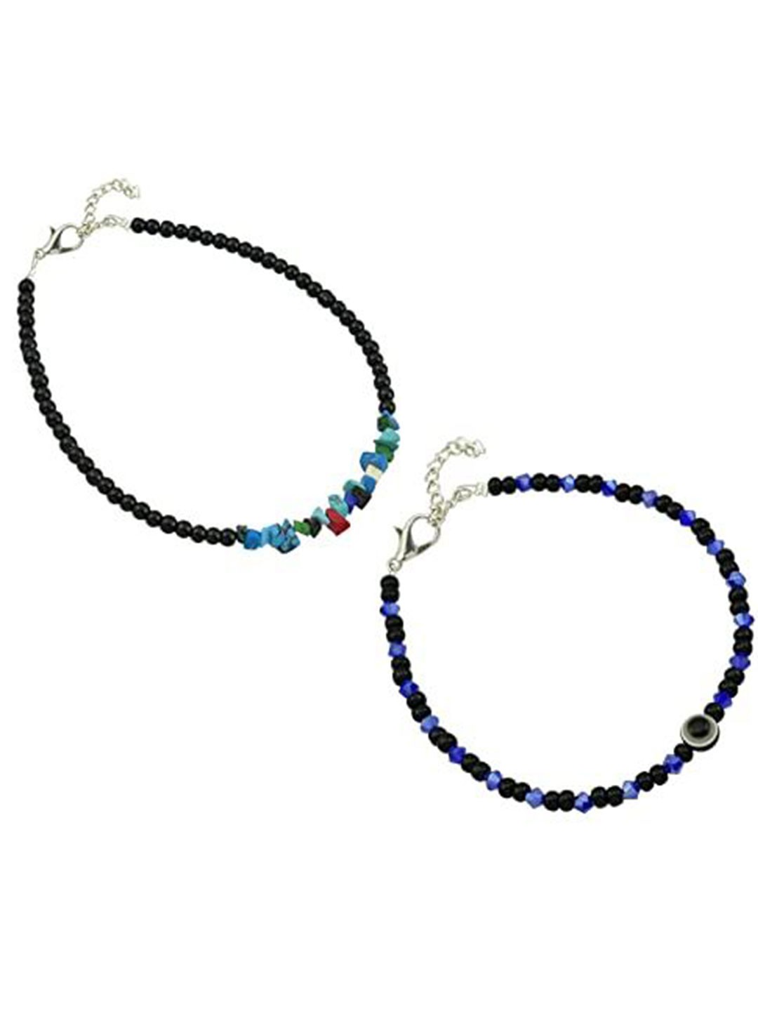 

HIGH TRENDZ Women Set of 2 Anklets, Black