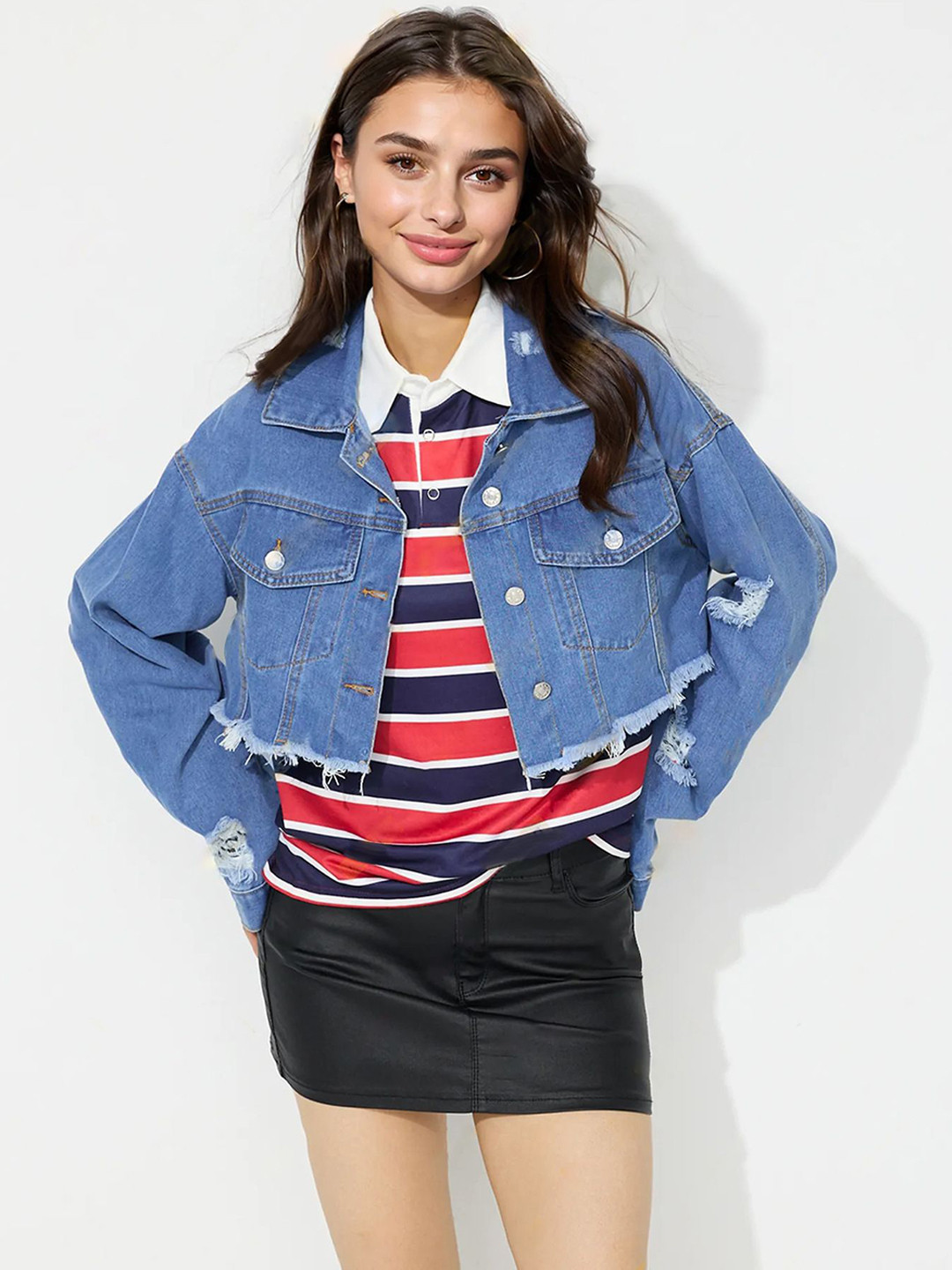 

StyleCast x Revolte Women Crop Denim Jacket, Blue