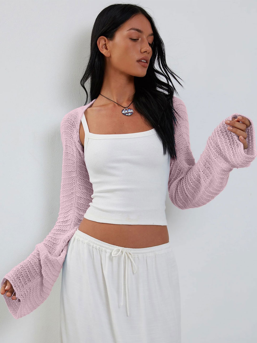 

LULU & SKY Women Crop Sheer Shrug, Pink