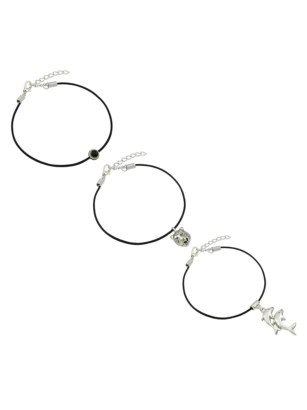 

HIGH TRENDZ Women Set of 3 Anklets, Black