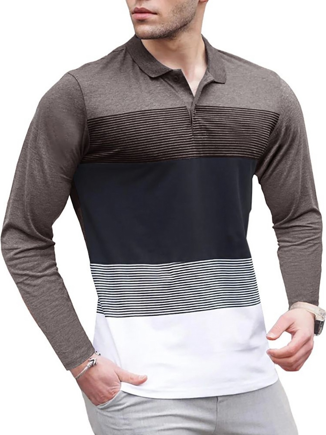 

StyleCast x Revolte Men Colourblocked Halter Neck T-shirt, Coffee brown