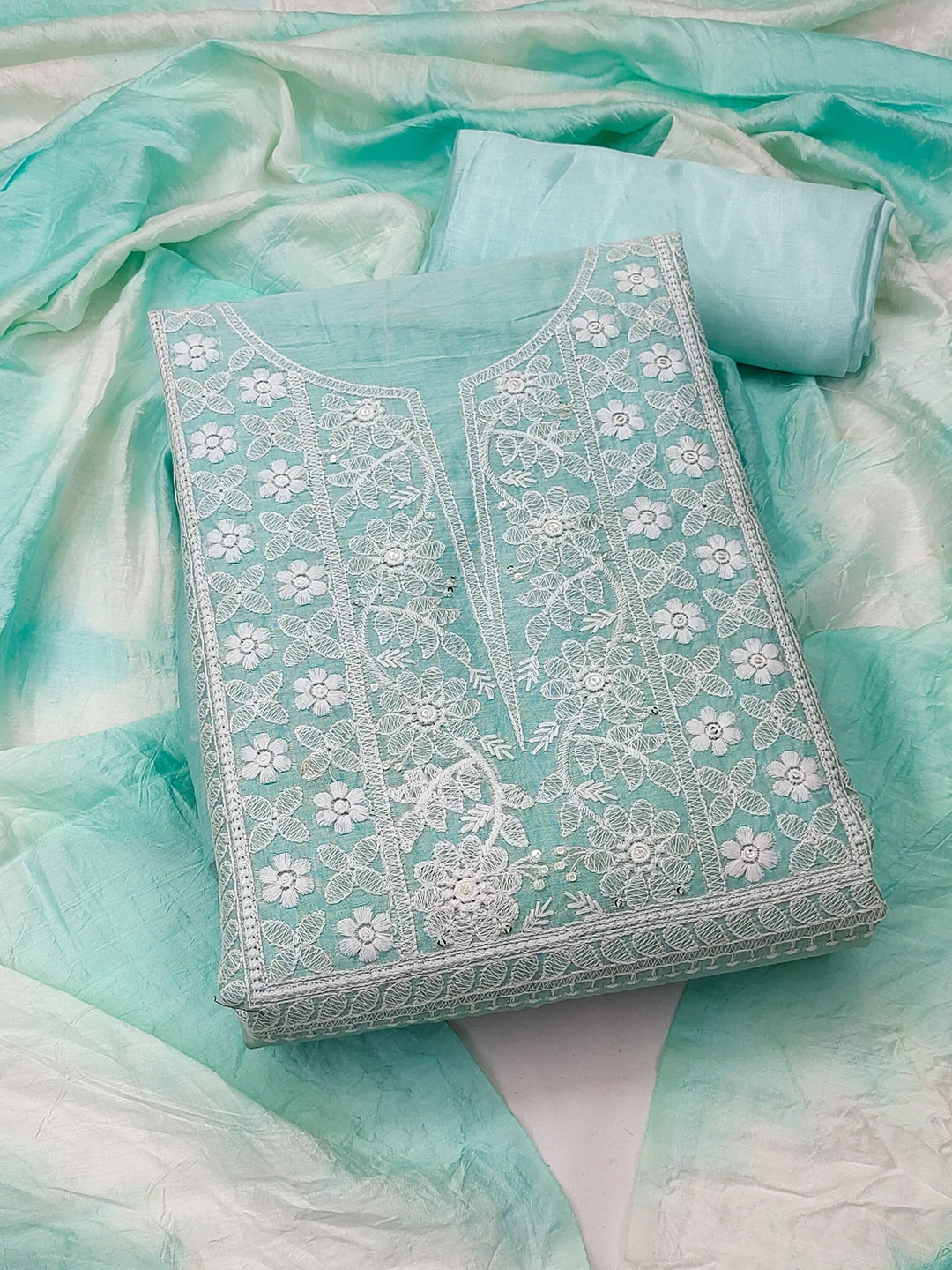 

Maroosh Embellished Unstitched Dress Material, Sea green