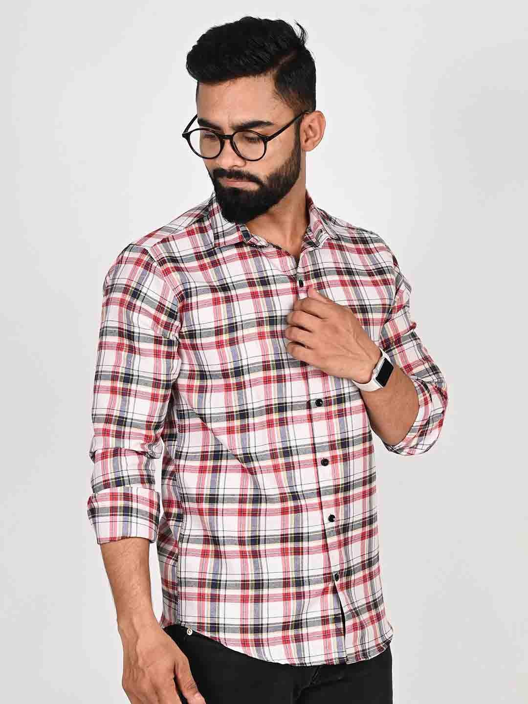 

Tanip Men Comfort Sheer Checked Casual Shirt, White