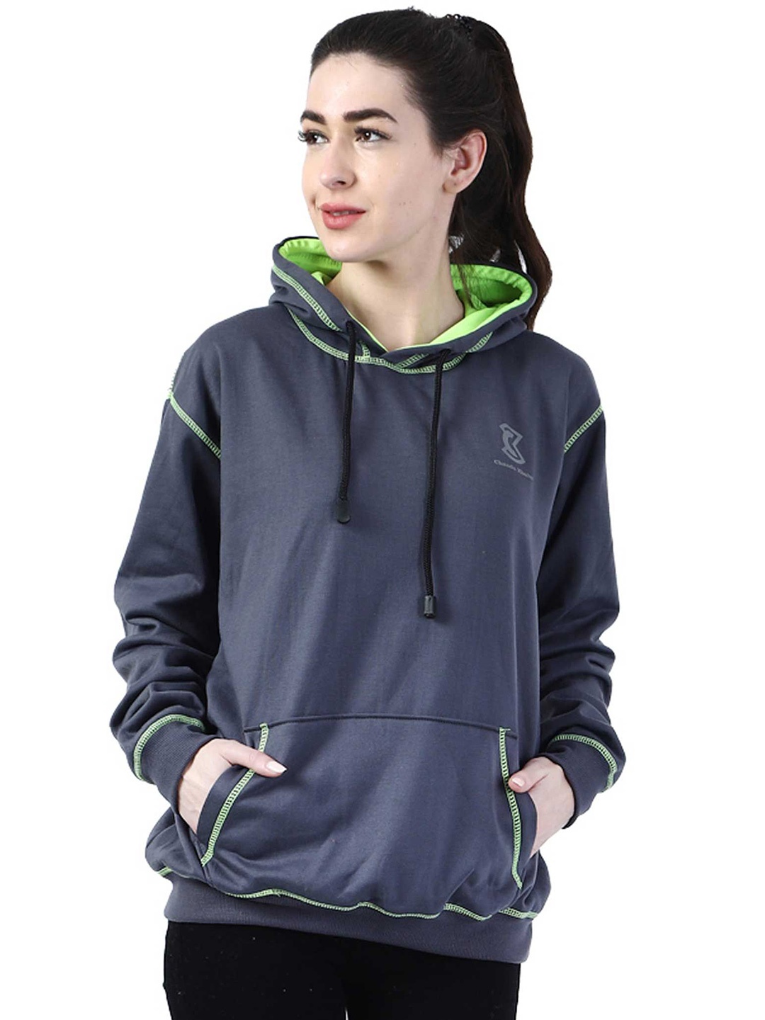 

Chanda Khuba Women Hooded Sweatshirt, Grey melange