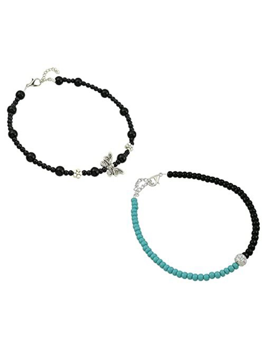

HIGH TRENDZ Women Set of 2 Anklets, Black