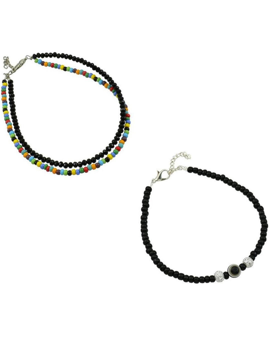 

HIGH TRENDZ Women Set of 2 Anklets, Black