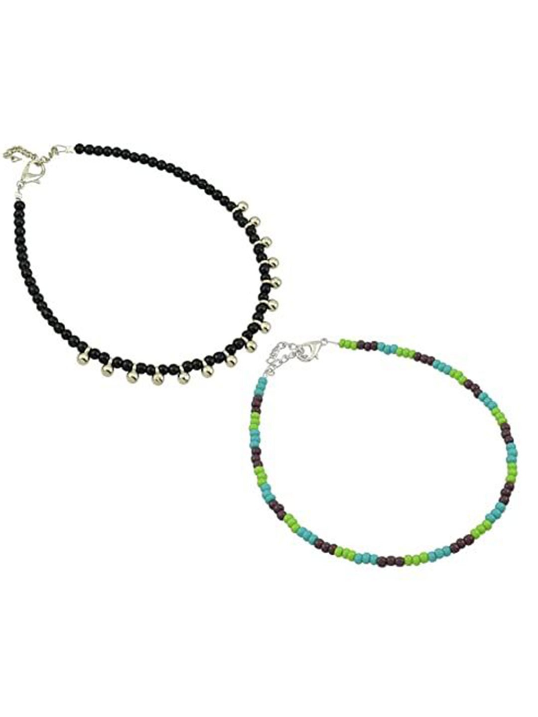 

HIGH TRENDZ Women Set of 2 Anklets, Black