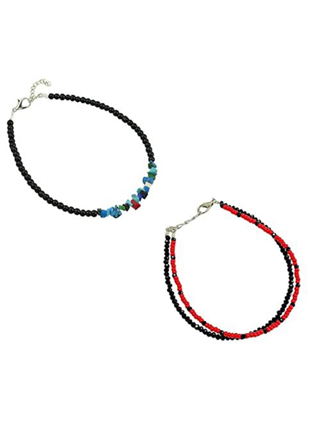 

HIGH TRENDZ Women Set of 2 Anklets, Black