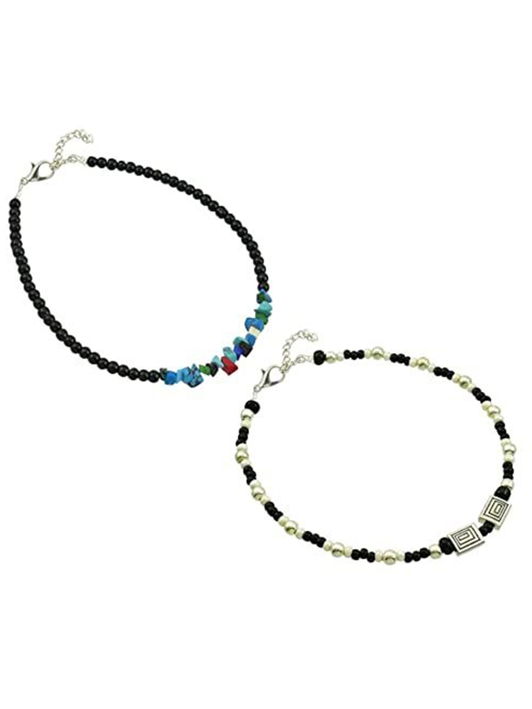 

HIGH TRENDZ Women Set of 2 Anklets, Black