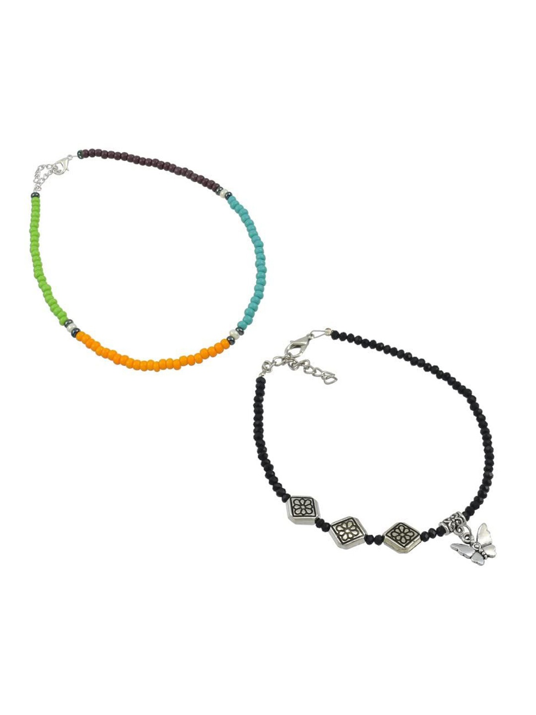 

HIGH TRENDZ Women Set of 2 Anklets, Black
