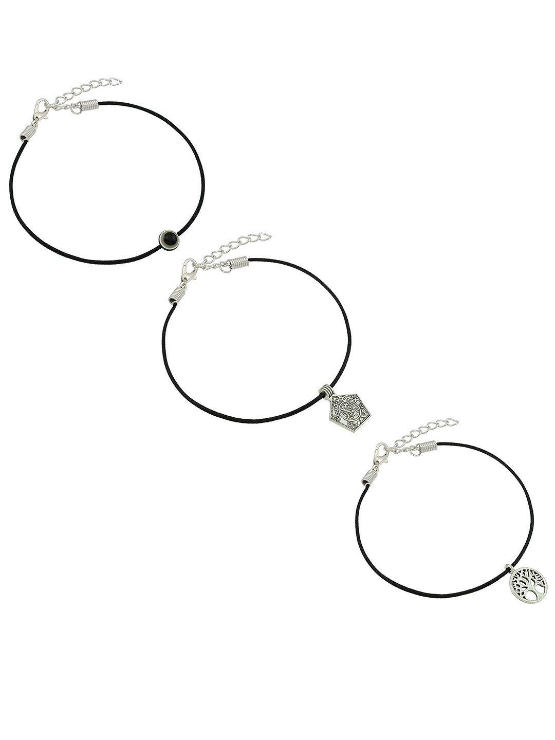 

HIGH TRENDZ Women Set of 3 Anklets, Black