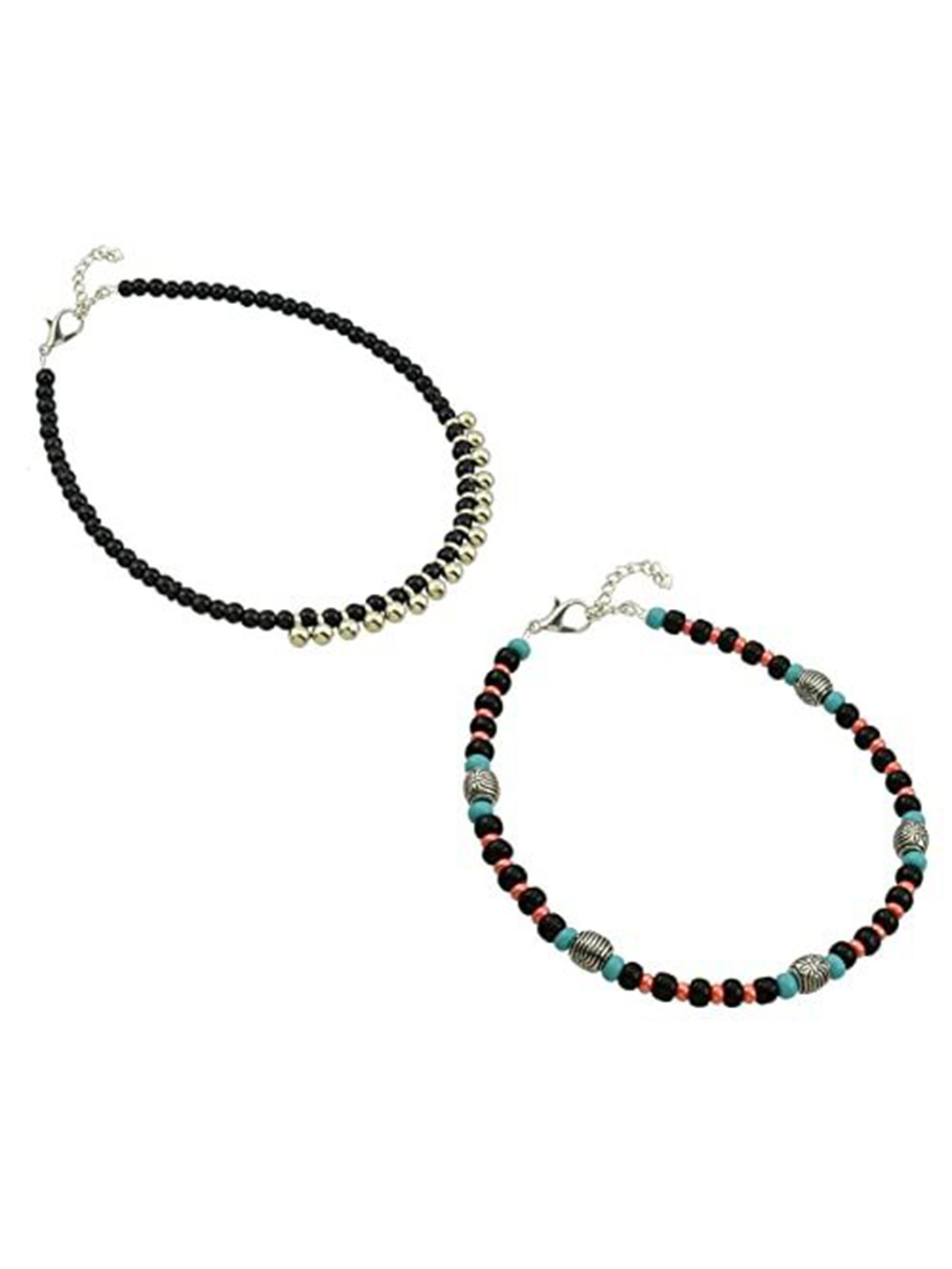 

HIGH TRENDZ Women Set of 2 Anklets, Black