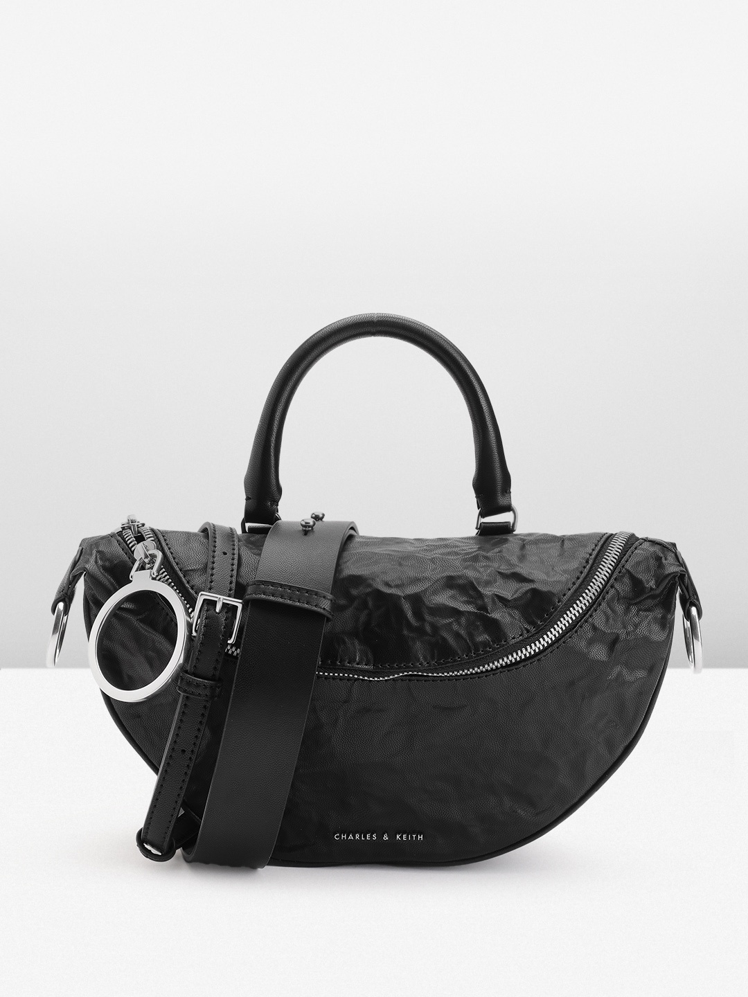 

CHARLES & KEITH Textured Structured Handheld Bag, Black