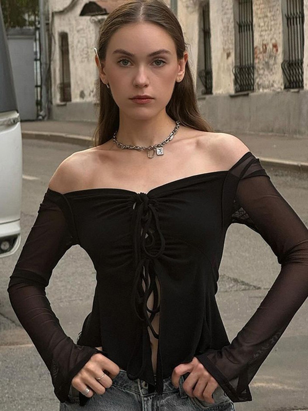 

LULU & SKY Off-Shoulder Bardot Top, Black
