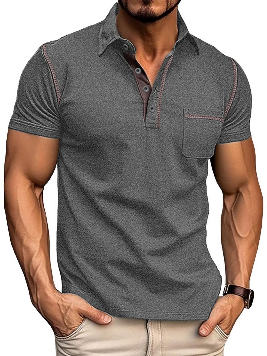 

StyleCast x Revolte Men Polo Collar T-shirt, Grey