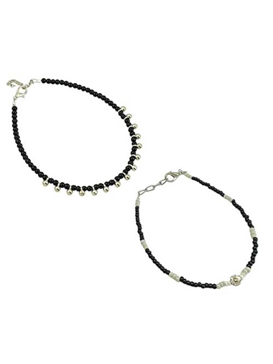 

HIGH TRENDZ Women Set of 2 Anklets, Black