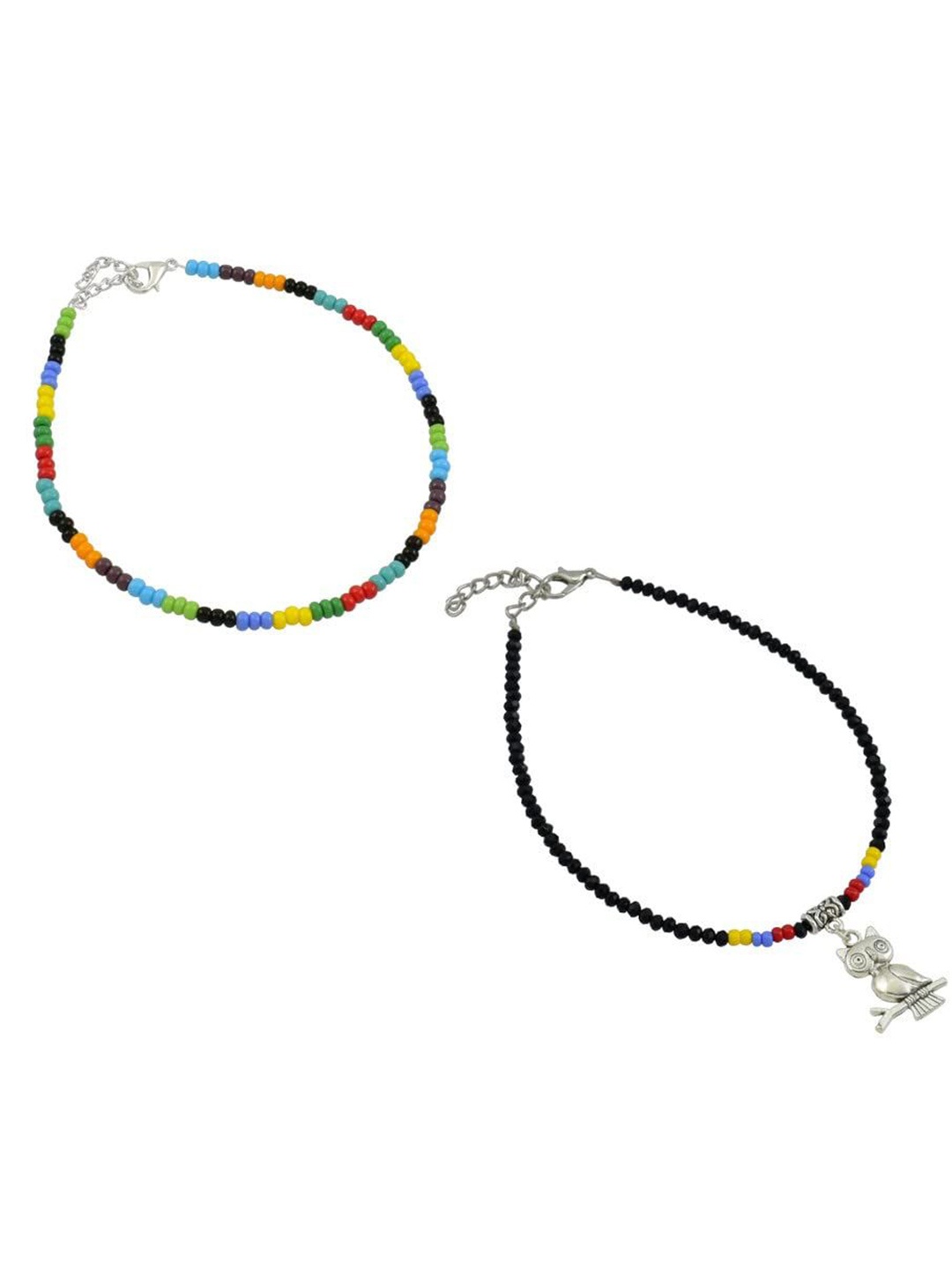

HIGH TRENDZ Women Set of 2 Anklets, Black