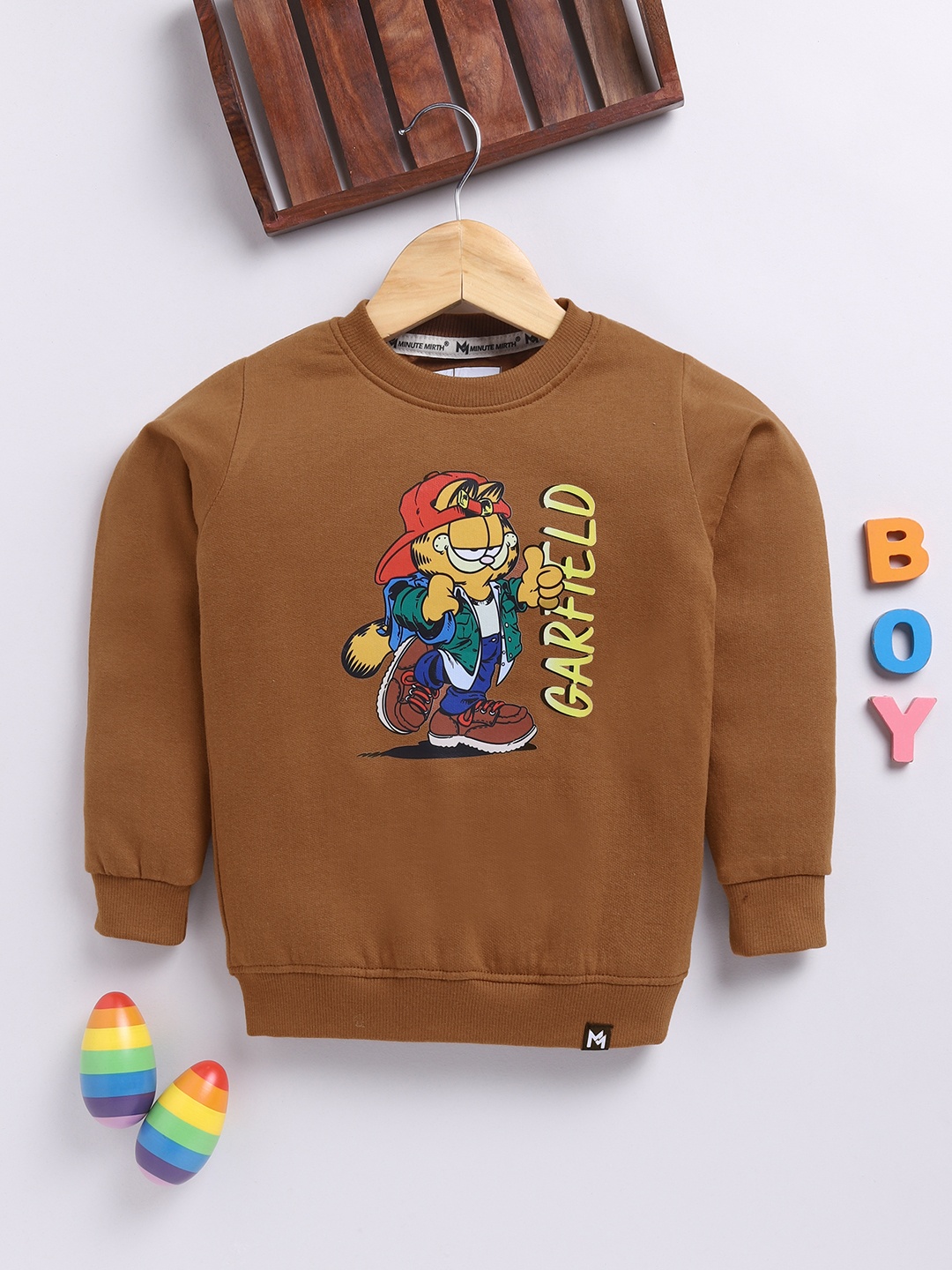 

YK X Minute Mirth Boys Garfield Printed Fleece Sweatshirt, Brown
