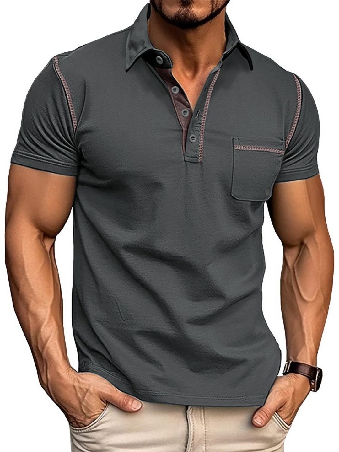 

StyleCast x Revolte Men Polo Collar T-shirt, Grey