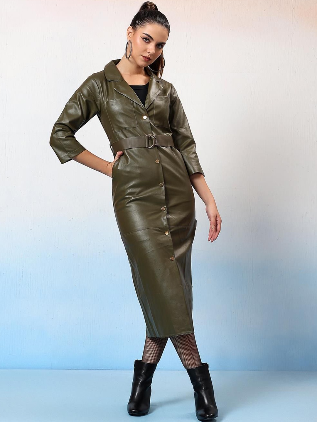 

Stylecast X Kotty Women Notched Lapel Collar Longline Coat, Green