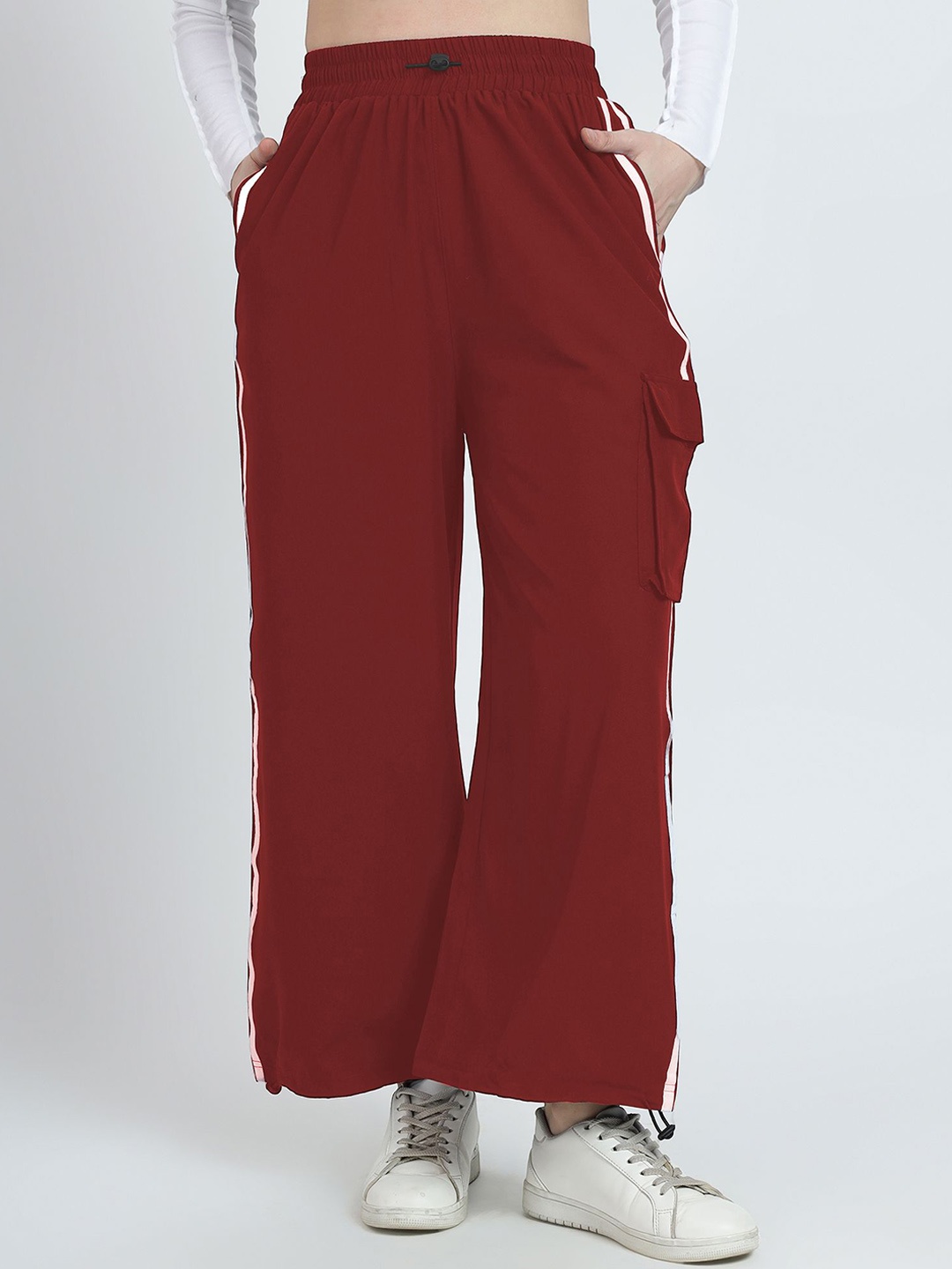 

TABADTOD Women Striped Relaxed Loose Fit Trousers, Maroon