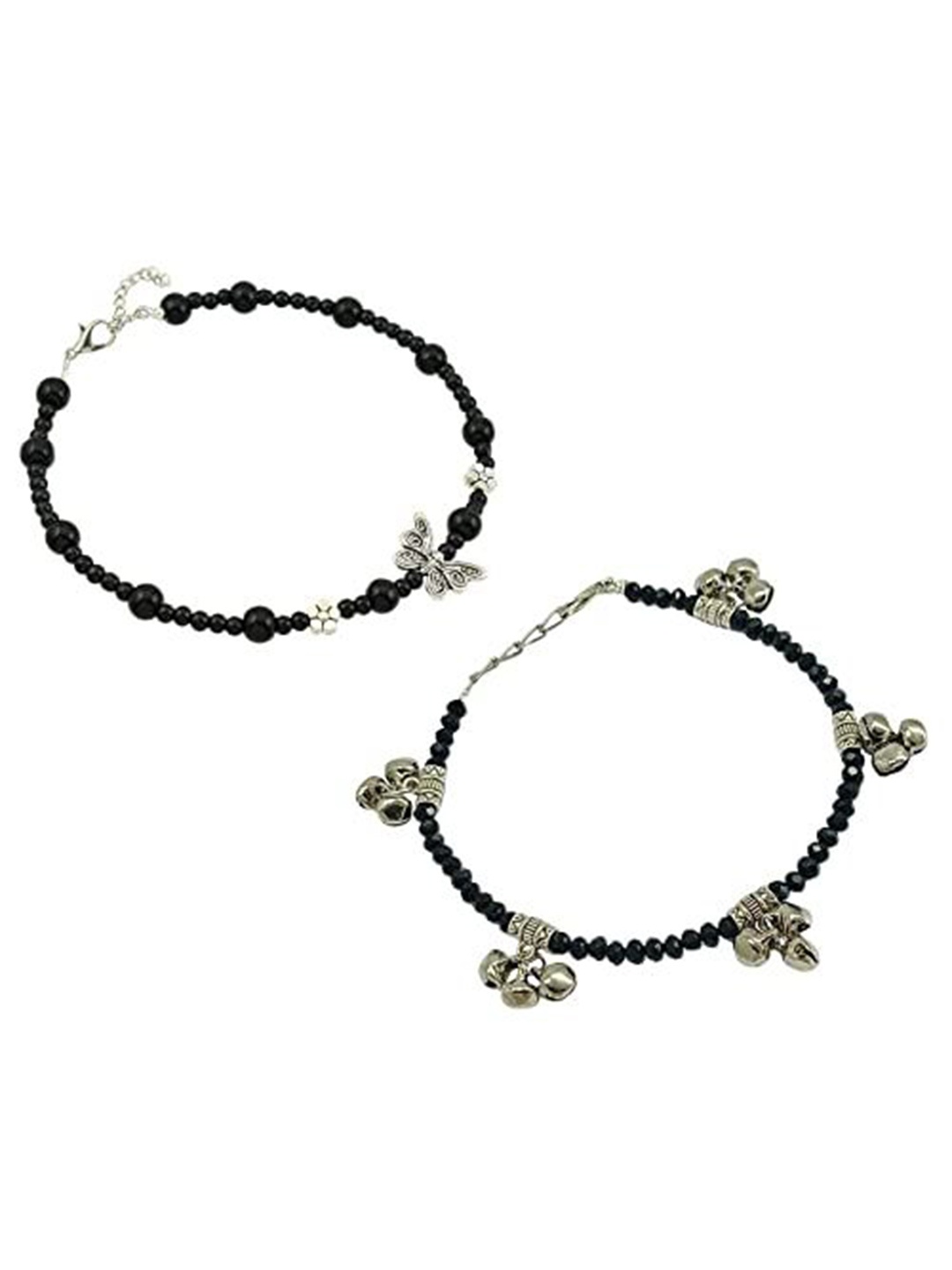 

HIGH TRENDZ Women Set of 2 Anklets, Black