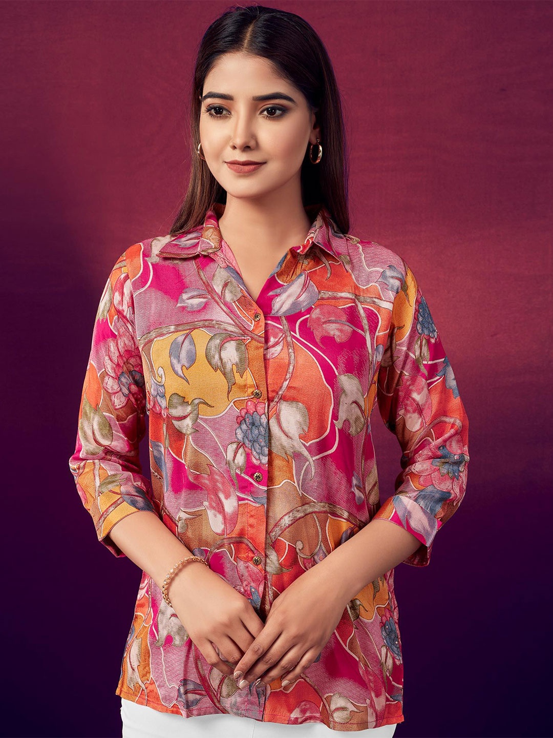 

Peachmode Floral Print Top, Pink